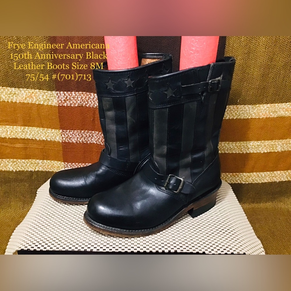 Frye Engineer Americana 150th Anniversary Black Leather Boots Size 8M